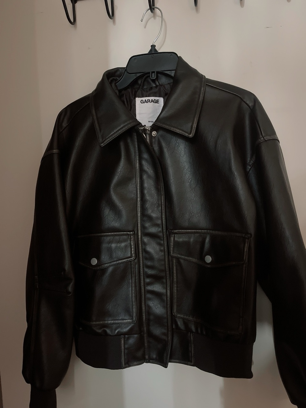 Garage Black Faux Leather Bomber Jacket